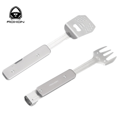 ROXON洛森S602多功能餐具户外露营烧烤夹子不锈钢四合一组合餐具