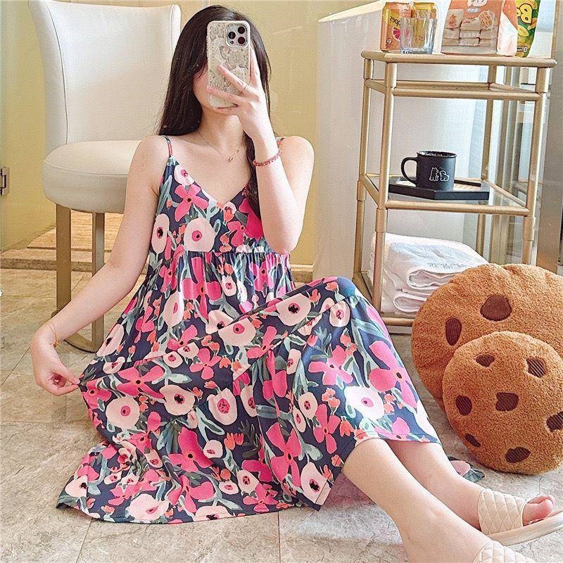 S新款吊带睡裙大码显瘦棉绸睡衣女夏天人造棉甜美少女可外穿长裙