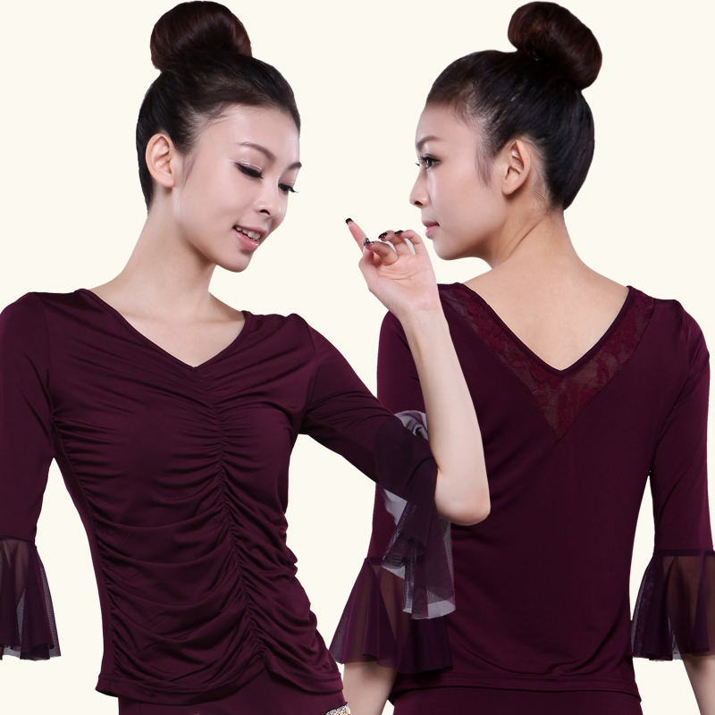 2019广场舞服装春夏季新款中袖成人女拉丁舞练功服上衣舞蹈演出