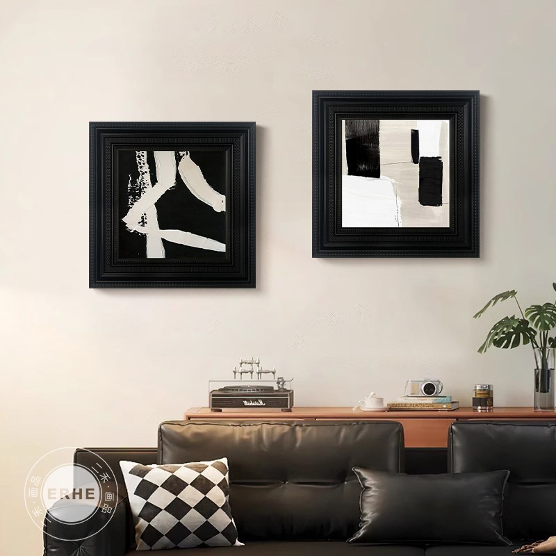 梦泽 中古风玄关装饰画法式复古黑白抽象挂画简约艺术蝴蝶花卉画图片