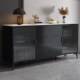 实木现代简约厨房岩板黑色餐边柜2024新款 靠墙一体储物柜轻奢高级