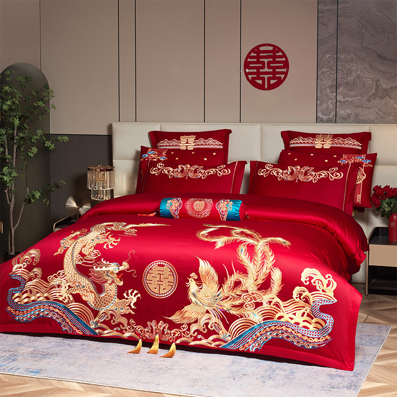 140支加厚全棉婚庆四件组大红色新中式结婚龙凤新婚房喜被,床上用品,婚庆床品套件,淘宝优惠券,粉丝福利购,淘宝优惠卷