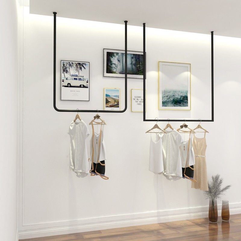 服装店展示架吊架铁艺服装架悬挂陈列架吊顶挂衣服架子上墙架子