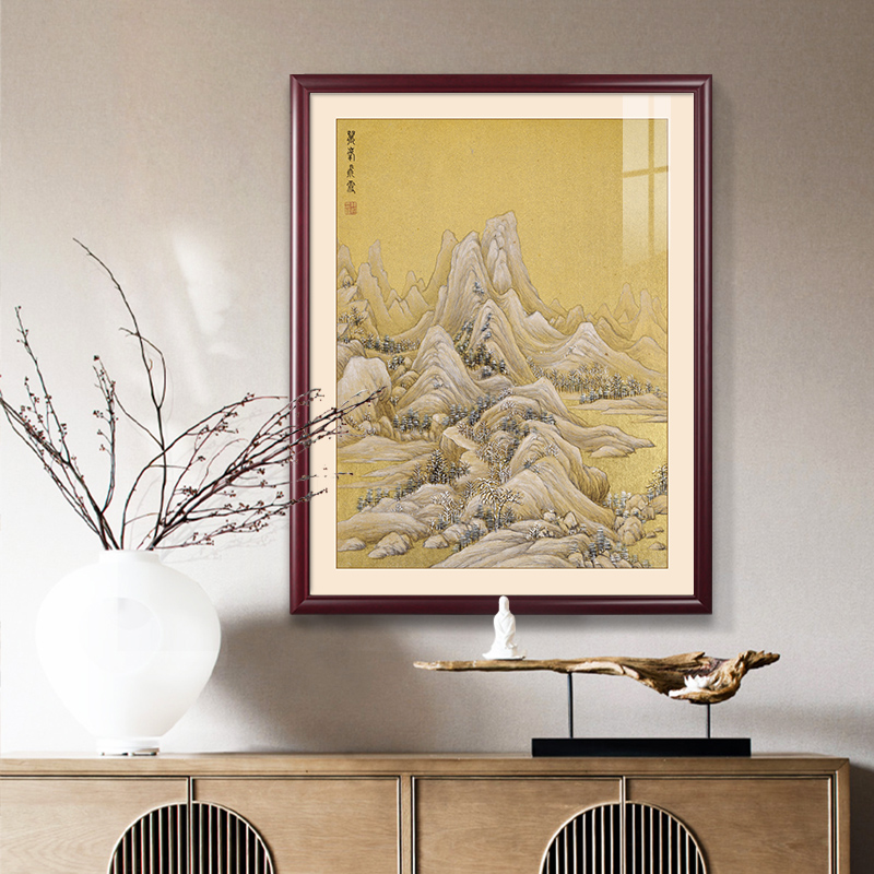 任熊十万画册新中式客厅饭厅方形装饰画玄关书房茶室国画山水挂画