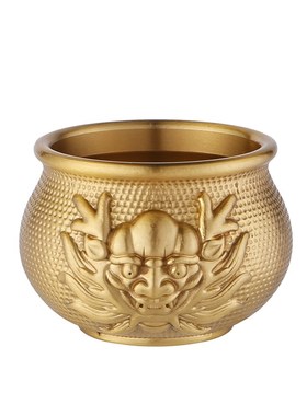 复古黄铜龙虎杯供奉百龙头w杯小摆件书房桌面装饰品茶具酒杯