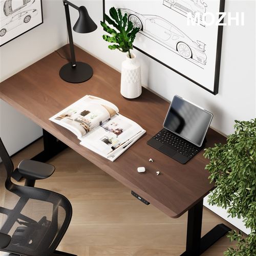 MOZI实木北美j黑胡桃木黑色双电机电动升降桌学习书桌电竞桌定制
