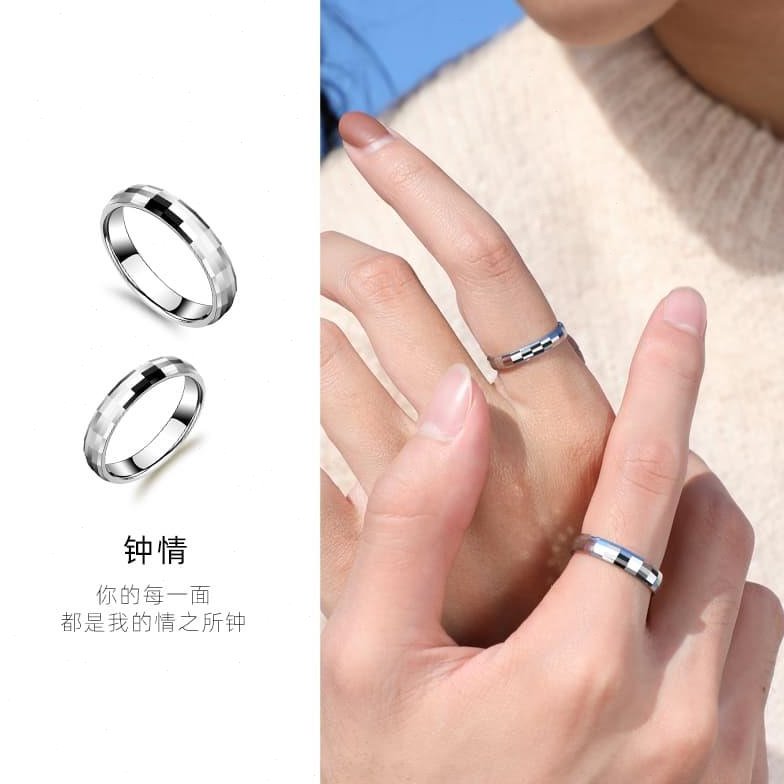 飒雅钨金戒指男士情侣对戒女马赛克素圈乌金多菱形宽钨钢合金男戒