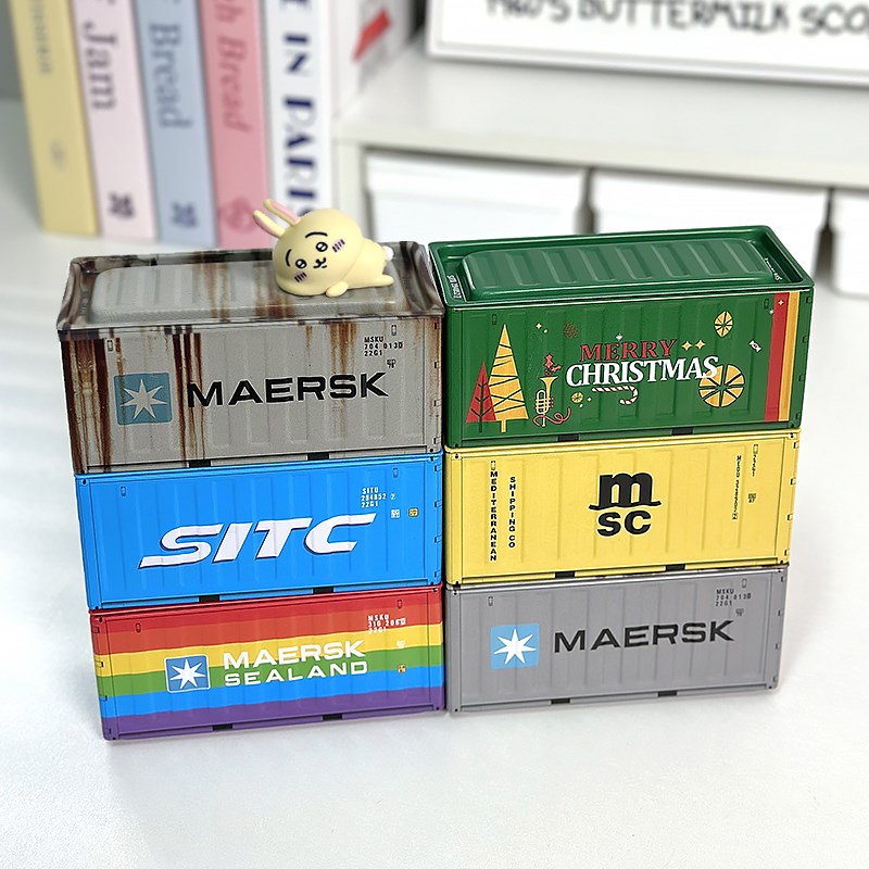 微缩集装箱模型收纳盒免打孔磁吸装饰盒冰箱贴迷你铁皮货运车厢盒