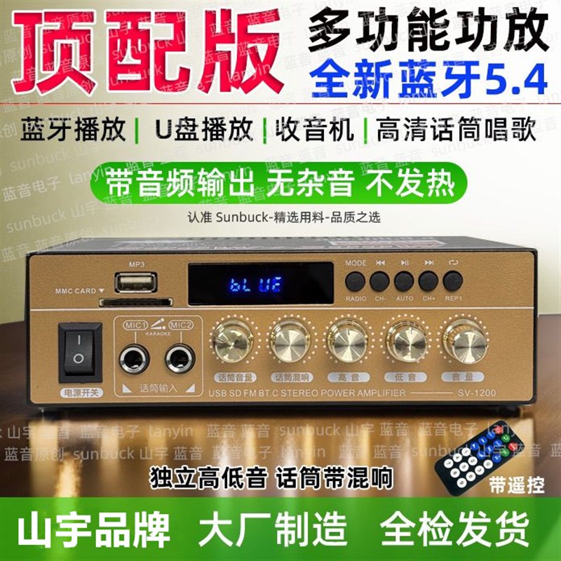 全新升级大功率迷你型蓝牙功放无损12V插卡U盘收音功放机车载家用