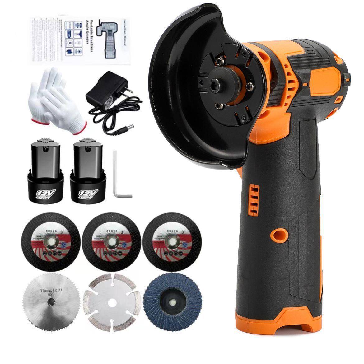 新12V锂电角磨机手持式切割机打磨机带锯片套装动力电池款