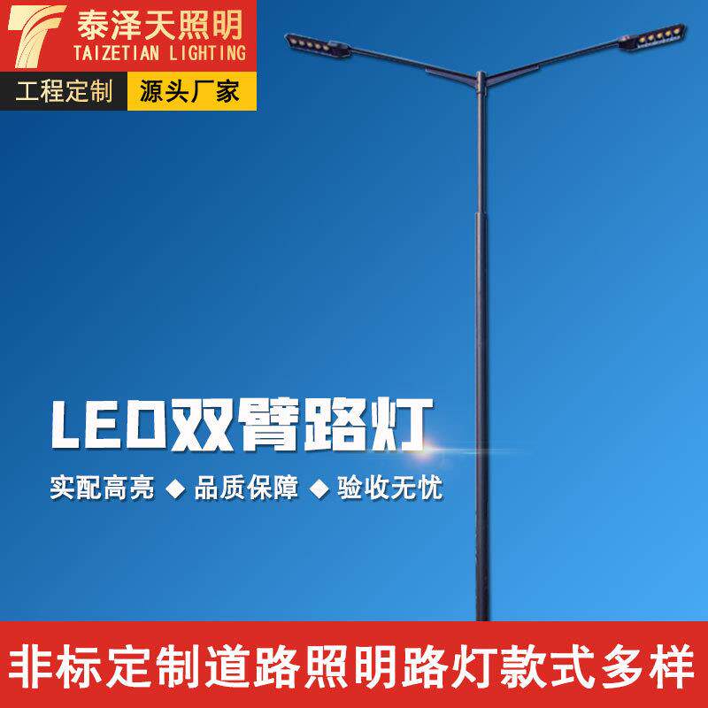 直销市政工程LED道路照明灯10米11米12m单双臂市电双头路灯