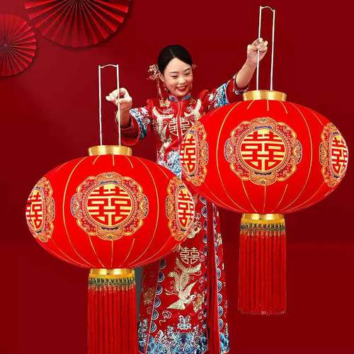 加厚结婚喜字灯笼婚庆宫灯植绒灯笼户外室内阳台防水防晒婚庆用品