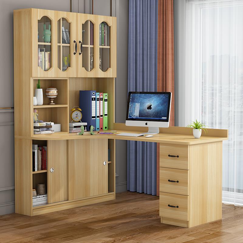 7W实木转角书桌书架组合拐角儿童学习桌家用卧室台式电脑桌书柜一