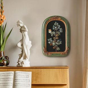 挂画 植物花卉拱形框美式 A6L中古小众古典复古怀旧装 饰画法式