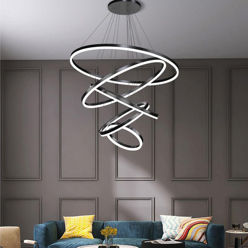 网红别墅复式客厅大吊灯现代简约轻奢楼梯loft创意艺术圆环灯饰