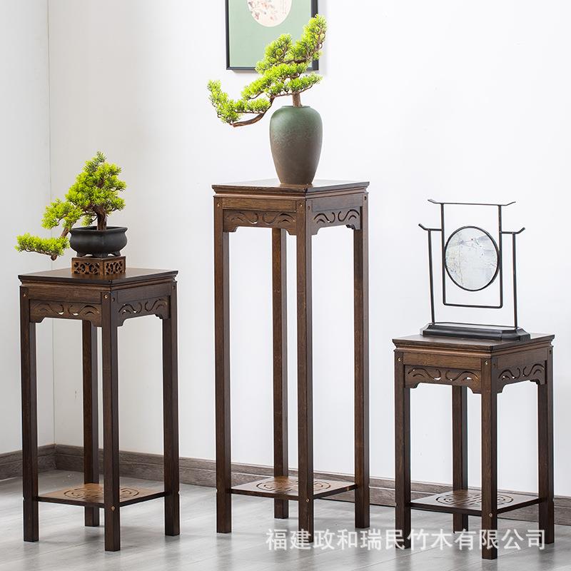 新中式花架子实木客厅室内简约圆形花几落地阳台花盆景花架置物架