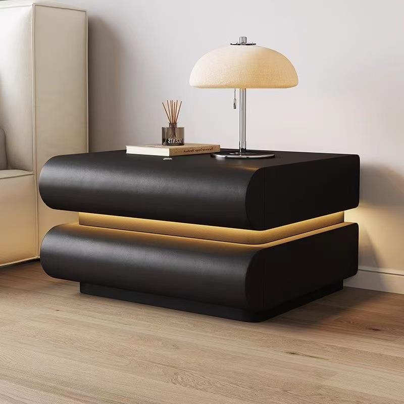 意式新款卧室家用网红奶油白色床头柜皮质极简实木床边收纳储物