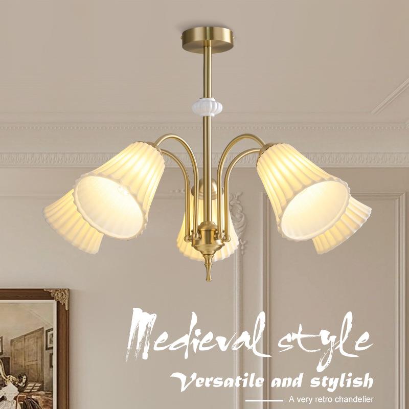 法式复古白色陶瓷吊灯美式现代简约卧室书房餐厅客厅设计师全铜灯