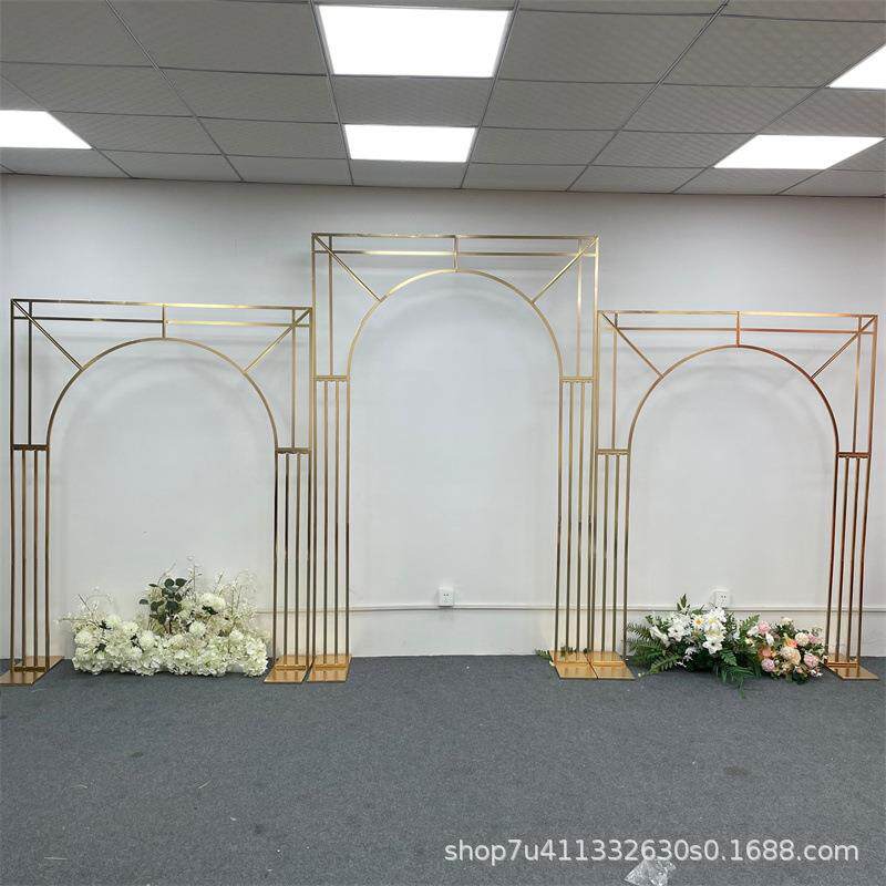 新款镀金背景架子婚庆铁艺道具户外婚礼斜角多杠拱门屏风