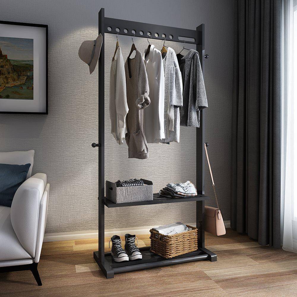 M&多功能实木衣帽架落地简易家用创意衣服架子简约现代卧室挂衣架