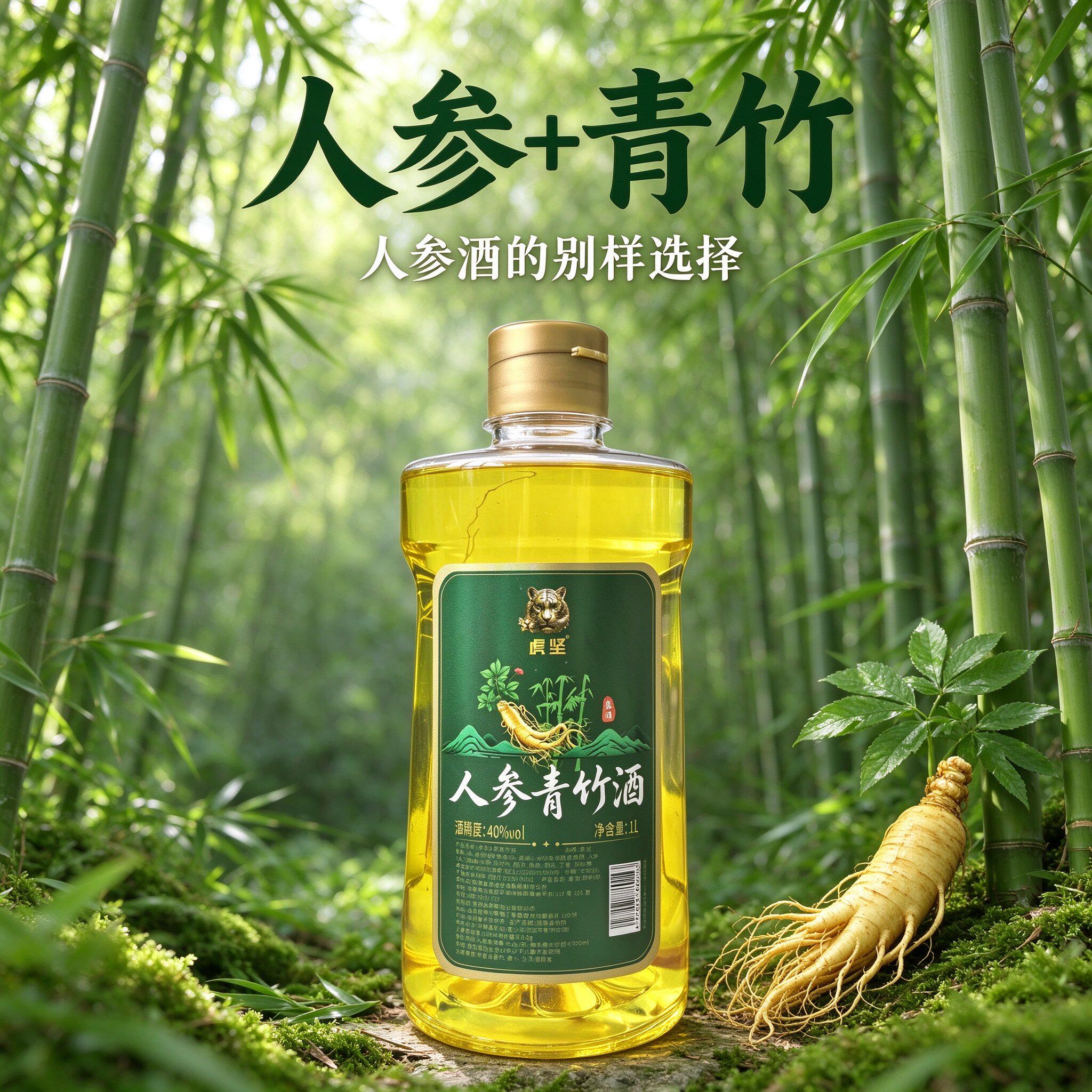 虎坚人参青竹酒1L40度纯粮微醺