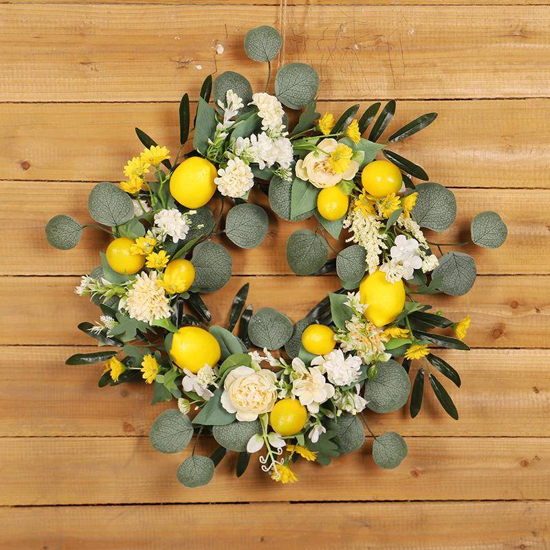 鸿禹春季仿真花花圈洋牡丹橄榄叶柠檬花环家居装饰植物藤挂件