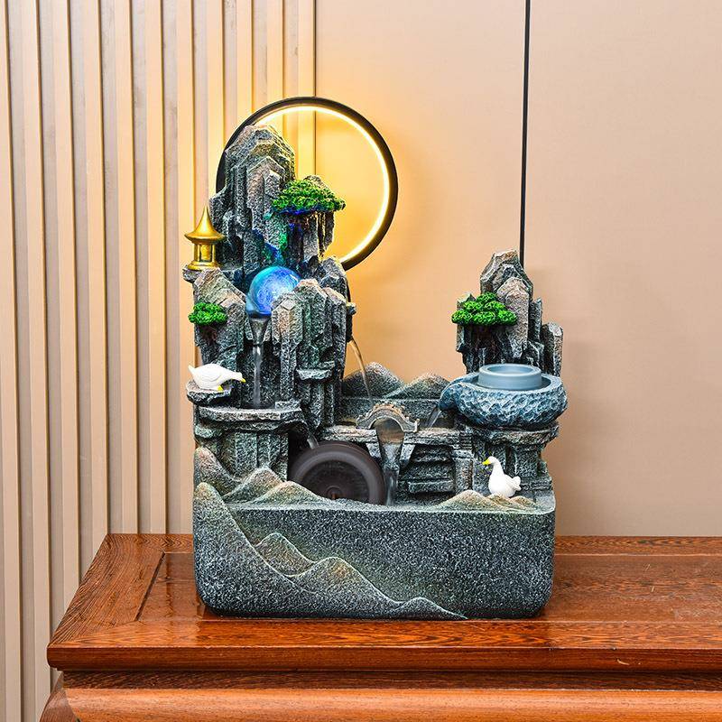 微景观桌面流水装饰摆件客厅书房办公室加湿器循环水乔迁开业祝福