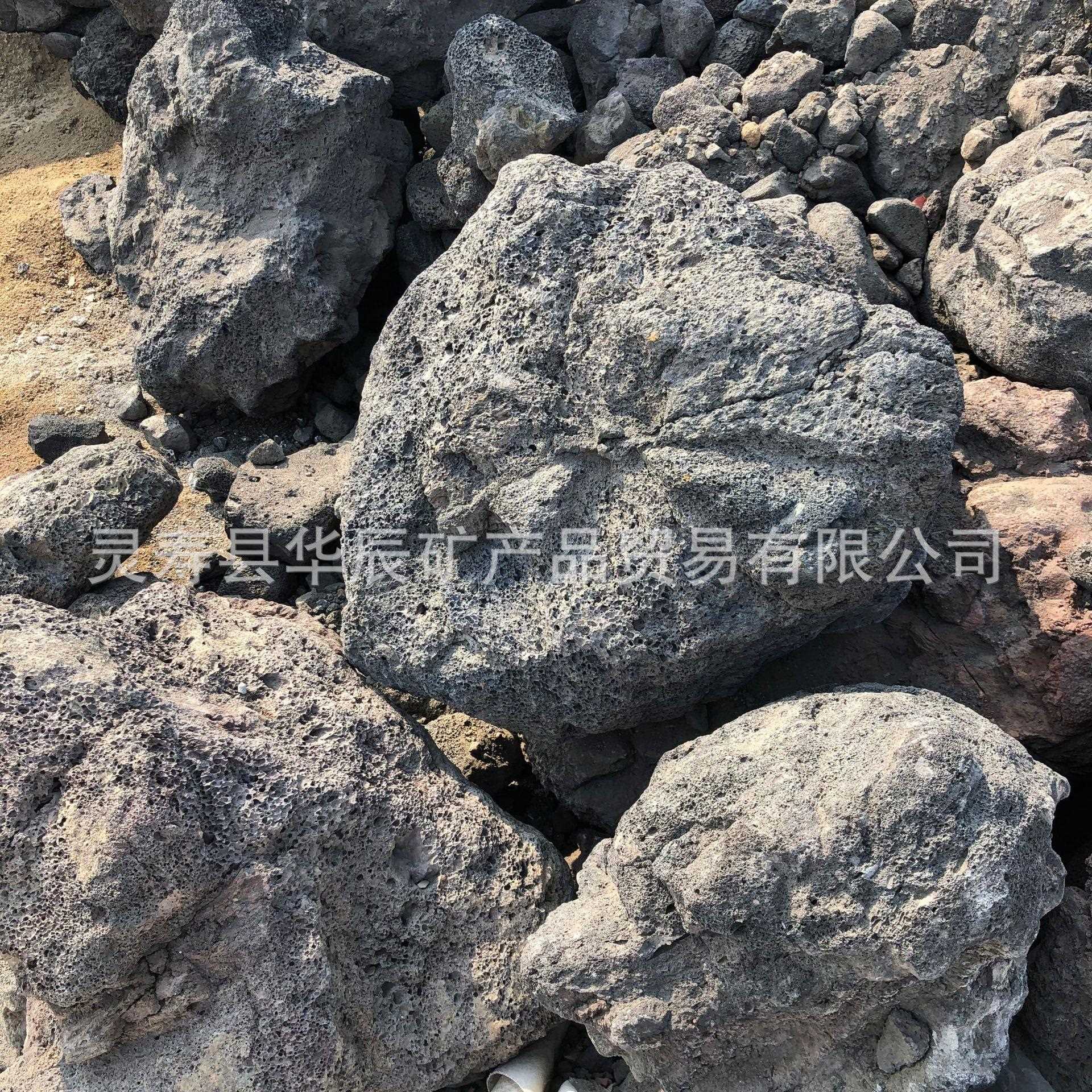 供应假山造景水陆缸石笼过滤用黑色大块火山石红色大块火山石
