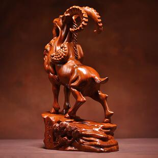 领头羊摆件工艺品十二生肖羊花梨实木雕刻老板办公桌客厅摆设