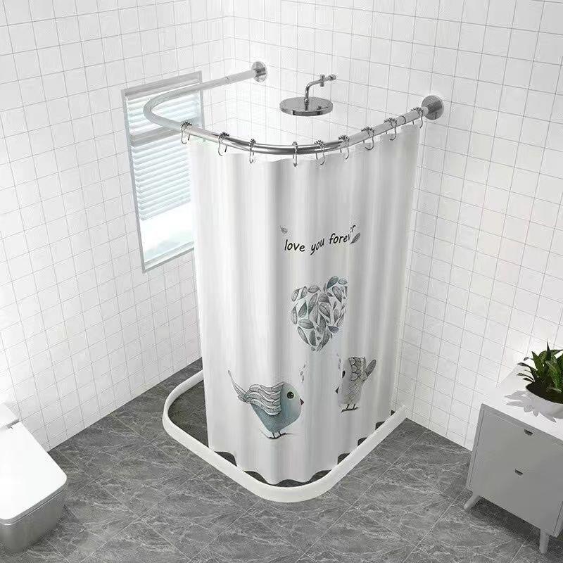 浴室洗澡防水磁性浴帘卫生间淋浴房隔断挂帘免打孔U型浴帘杆套装