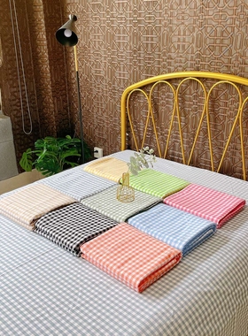 ?BB4C【优质老粗布】纯棉加厚绿色小格子床单被单被套三四