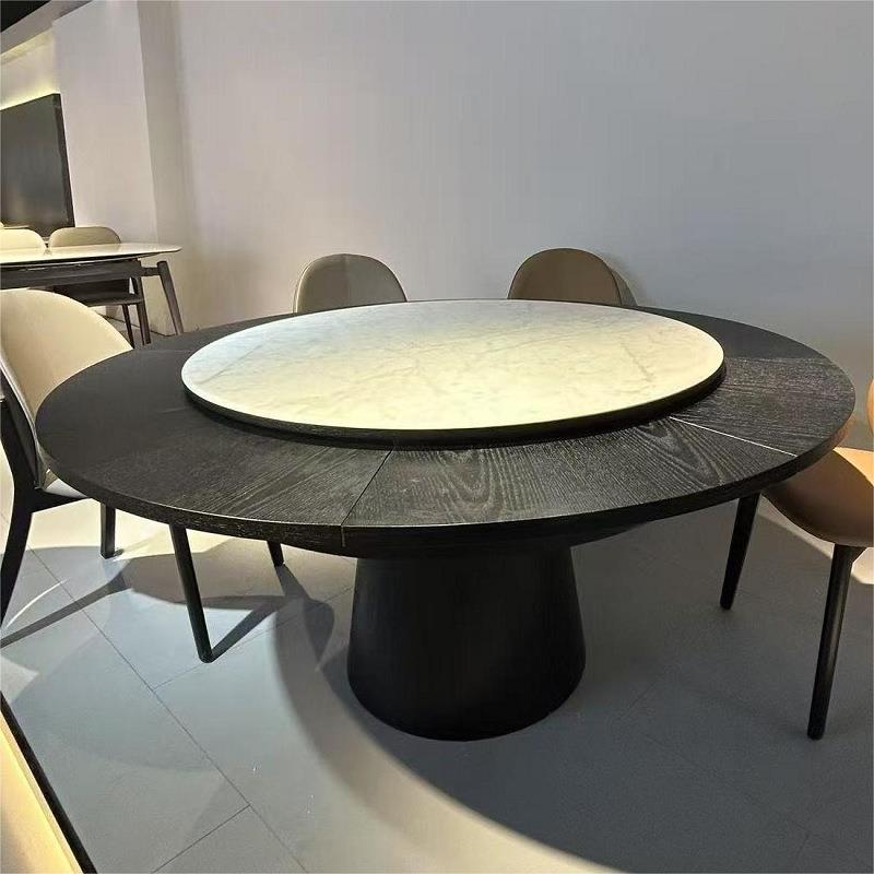 大圆桌圆形餐桌可变形实木微晶石变径可扩大旋转伸缩带转盘饭桌