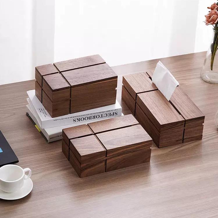 黑胡桃实木纸巾盒方形家用客厅抽纸盒茶几高档轻奢纸巾收纳盒