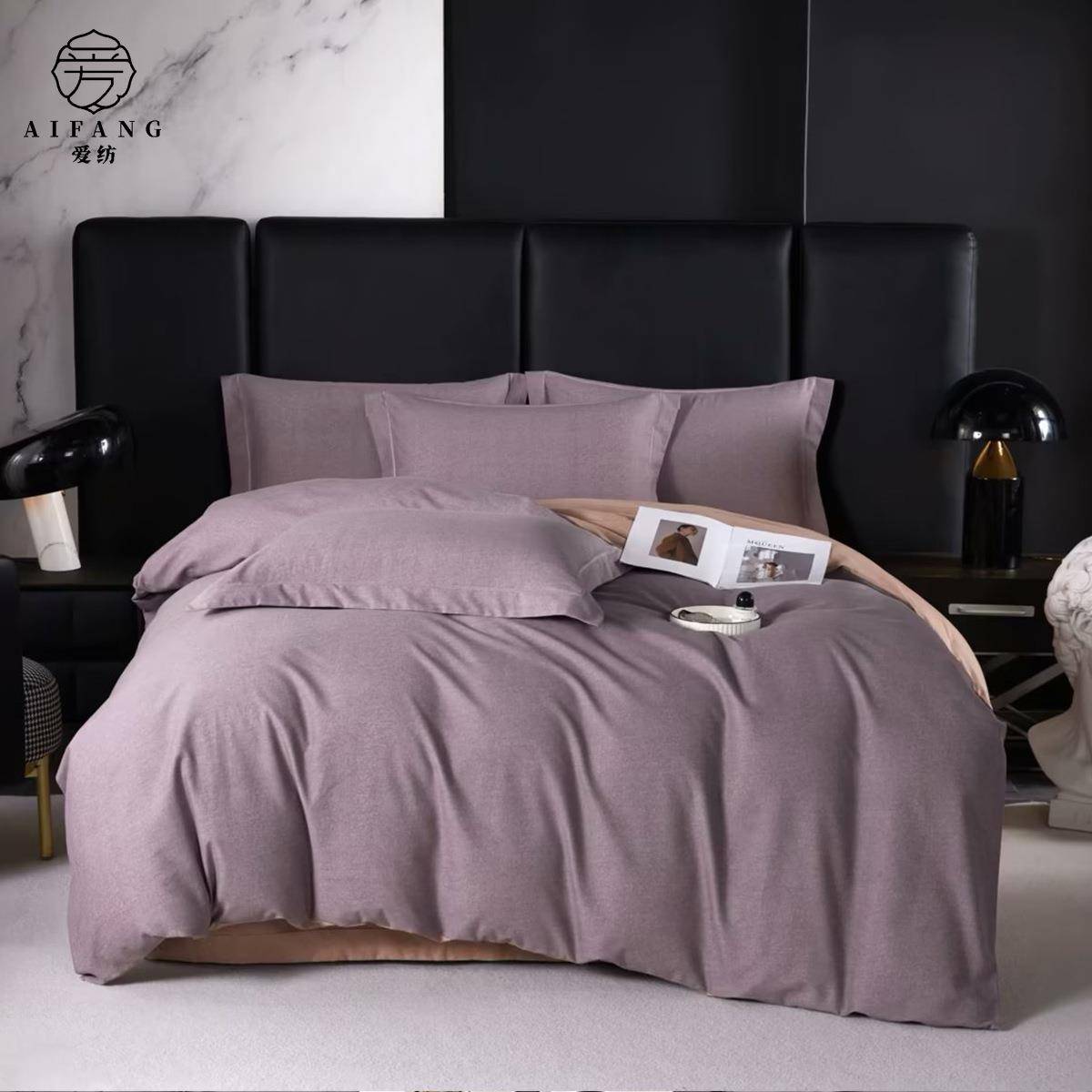 磨毛AB款撞色四件套秋冬保暖柔软亲肤纯棉双面拼色床单被套4件套