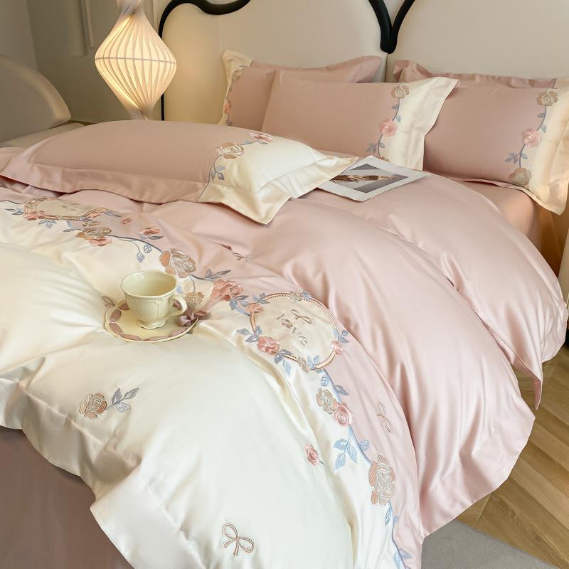 母婴级A类长绒棉全棉四件套高档纯棉刺绣被罩套床笠床上用品轻奢