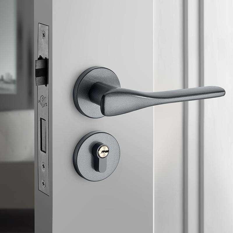 室内门锁黑色分体静音锁灰色木门锁具简约磁吸房门锁现代家用锁具
