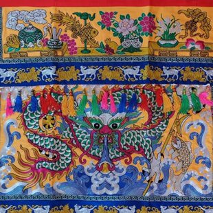 高档刺绣桌围绣品桌布台围桌彩黄色桌围108厘米