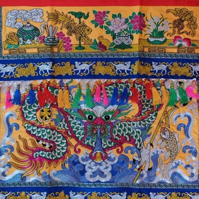 高档刺绣桌围绣品桌布台围桌彩黄色桌围108厘米