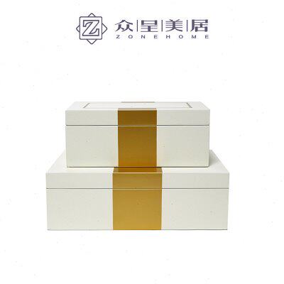 新中式现代木质烤漆首饰盒样板房酒店卧室会所饰品摆件奶白色盒子