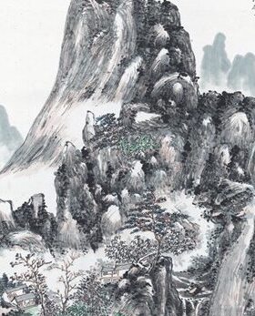 近代黄宾虹山水图原大条幅茶楼装饰高清复制品微喷卷轴范本挂画