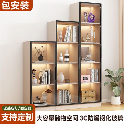 书柜一体整墙到顶新中式酒柜带玻璃门展示柜定制尺寸定做落地书架