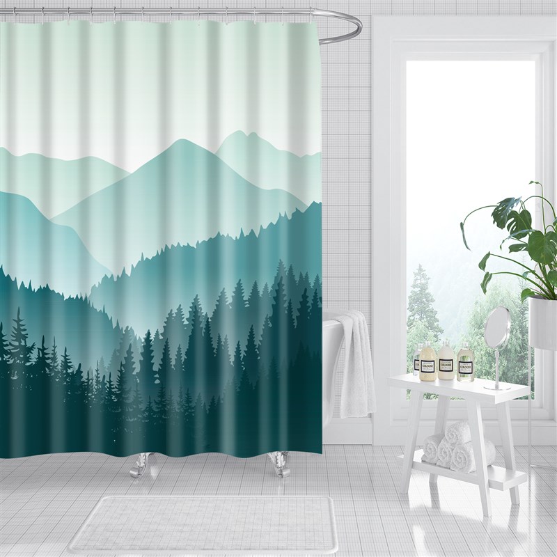 中国风格浴帘中式卫生间洗澡隔断帘干湿分离挂帘涤纶加厚布料窗帘