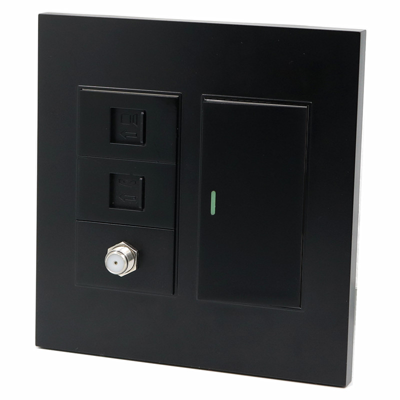 XSSITO黑色120型开关面板网络线电话语音数据口F头电视TV面板插座