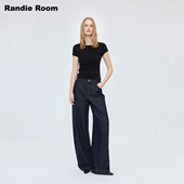 极简复古直筒阔腿牛仔裤 深蓝原牛高腰牛仔弯刀裤 9007 RandieRoom