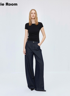 RandieRoom 9007 深蓝原牛高腰牛仔弯刀裤极简复古直筒阔腿牛仔裤