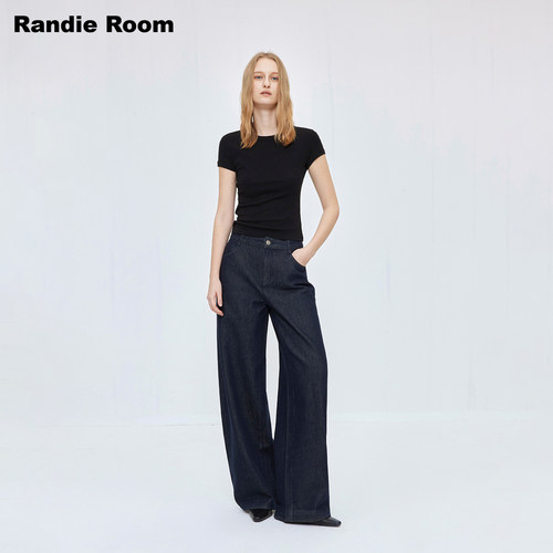RandieRoom深蓝原牛高腰弯刀裤