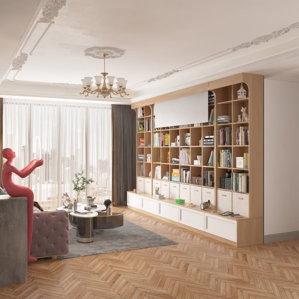 可比熊实木儿童书柜定制整面墙一体到顶客厅书架收纳柜简约