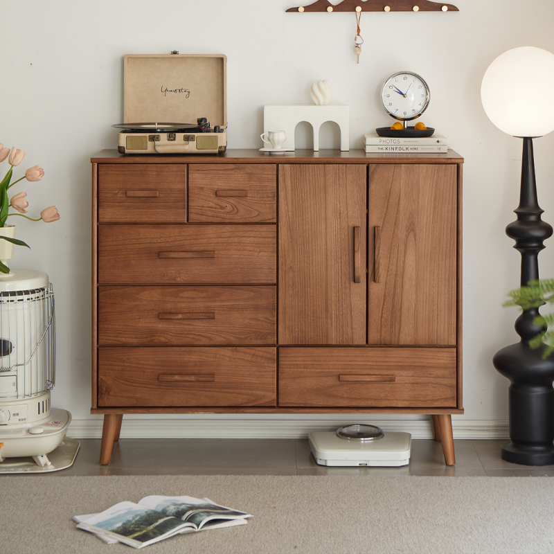 实木斗柜胡桃木色收纳柜