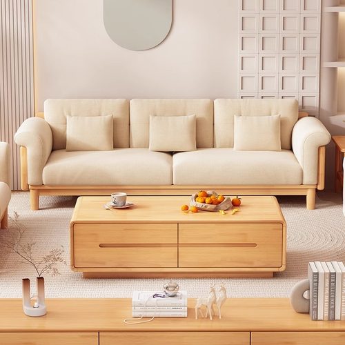 日式云朵沙发实木三人位原木风