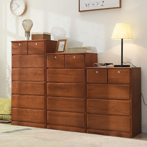 实木斗柜带锁家用卧室抽屉式收纳